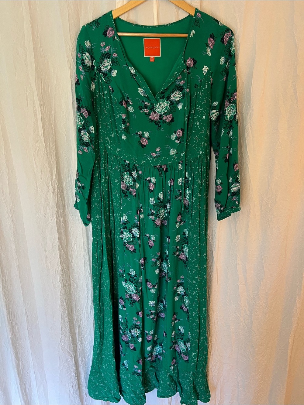 Modcloth Emerald Green Floral Tie-Neck Maxi Dress - Picture 4 of 9